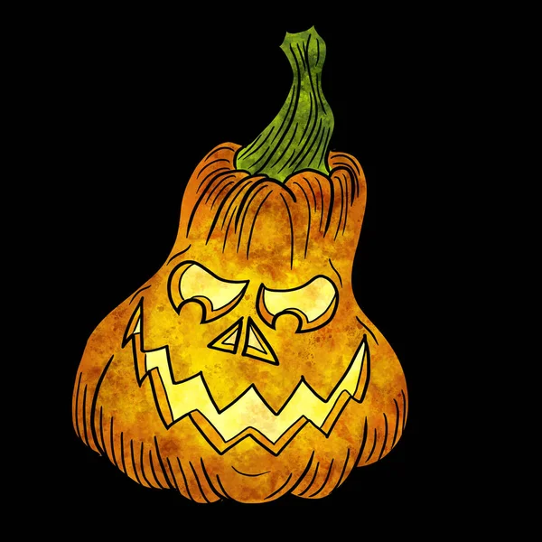 Illustration Handritad Halloween Pumpa Med Ansiktet Isolerat Svart — Stockfoto