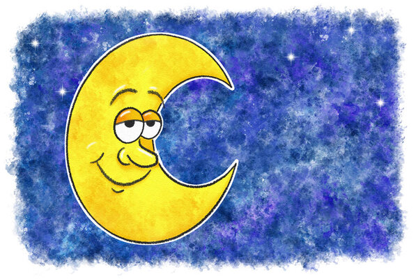 Illustration Des Lächelnden Cartoon Mondes Aquarell Nachthimmel — Stockfoto