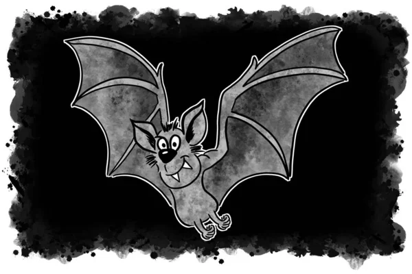 黒い背景を持つ手描きの漫画バットのイラスト — ストック写真