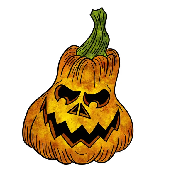 Ilustração Uma Mão Desenhada Abóbora Halloween Com Cara Isolada Branco — Fotografia de Stock