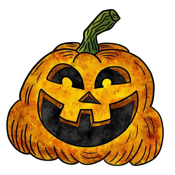 Ilustração Uma Mão Desenhada Abóbora Halloween Com Cara Isolada Branco — Fotografia de Stock