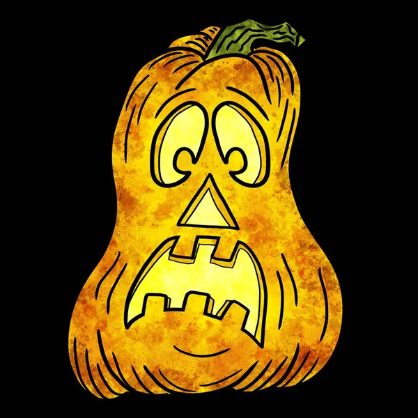 Ilustração Uma Mão Desenhada Abóbora Halloween Com Cara Isolada Preto — Fotografia de Stock