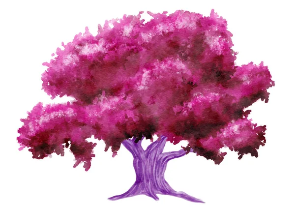 白い背景に手描きピンクのファンタジーの木の水彩イラスト — ストック写真