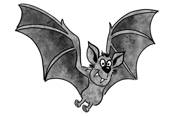 Illustrazione Pipistrello Del Fumetto Volante Disegnato Mano Con Sfondo Bianco — Foto Stock