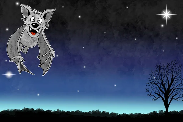 Ilustración Murciélago Dibujado Mano Cielo Nocturno Con Espacio Copia Estrellas —  Fotos de Stock