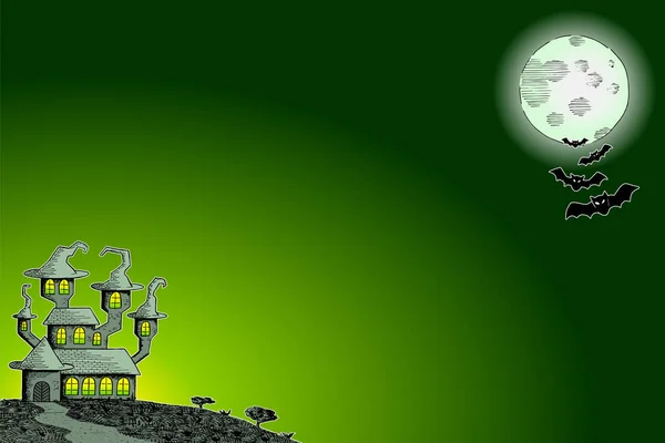 Vector Illustration Haunted Castle Full Moon Night — Stock Photo, Image