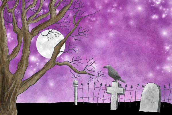 Illustration Full Moon Cemetery — Stock Photo, Image