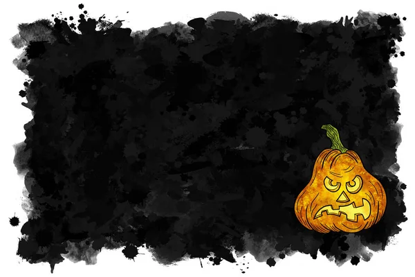 Illust Hand Drawn Cartoon Halloween Abóbora Com Banner Preto Fundo — Fotografia de Stock