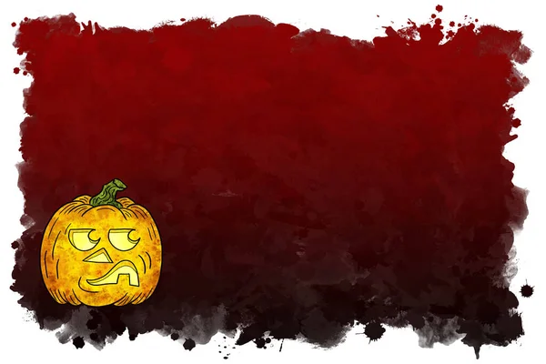 Illust Hand Drawn Cartoon Halloween Abóbora Com Banner Preto Vermelho — Fotografia de Stock