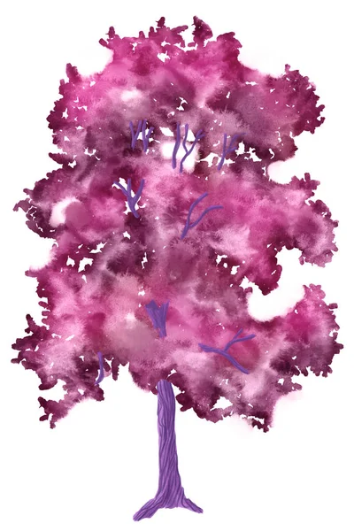 Ilustração Aquarela Árvore Fantasia Rosa Pintada Mão Fundo Branco — Fotografia de Stock