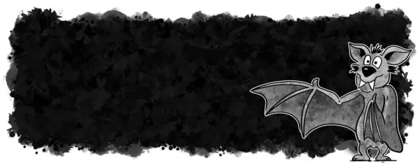 Ilustração Morcego Desenho Animado Desenhado Mão Com Fundo Banner Preto — Fotografia de Stock