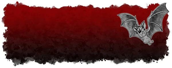 Ilustracja Ręcznie Rysowane Kreskówki Bat Czarnym Czerwonym Tle Baner Miejsca — Zdjęcie stockowe