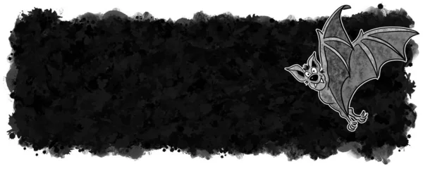 Illustration Hand Drawn Cartoon Bat Black Banner Background Copy Space — Stock Photo, Image