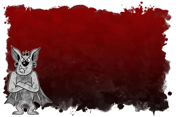 黒と赤の背景とコピースペースの手描き漫画バットのイラスト — ストック写真