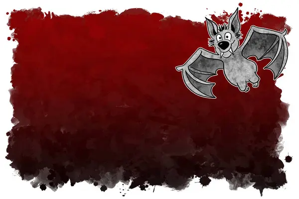 Illustration Hand Drawn Cartoon Bat Black Red Background Copy Space — Stock Photo, Image