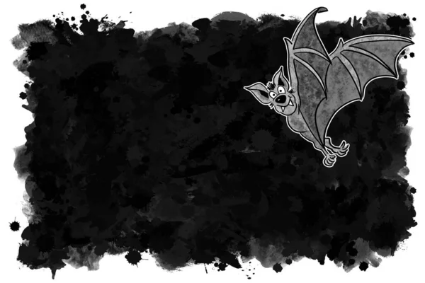 Ilustracja Ręcznie Rysowane Kreskówki Bat Czarnym Tle Miejsca Kopiowania — Zdjęcie stockowe