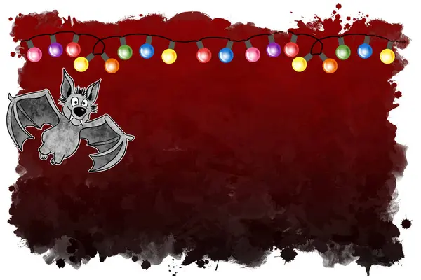 Ilustración Murciélago Dibujado Mano Con Fondo Negro Rojo Cadena Luces —  Fotos de Stock
