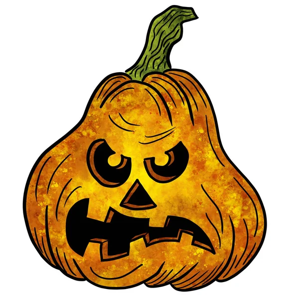 Ilustrația Unui Dovleac Halloween Desenat Manual Față Izolată Alb — Fotografie, imagine de stoc