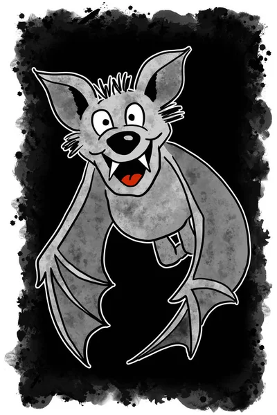Ilustración Murciélago Volador Dibujado Mano Con Fondo Negro — Foto de Stock