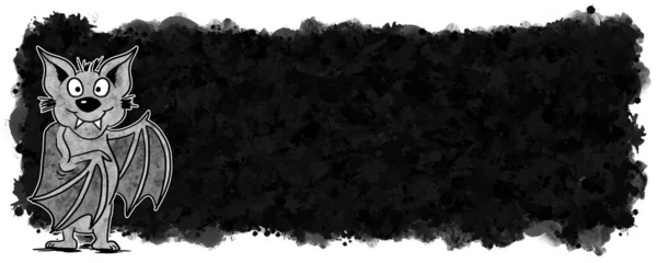 Ilustracja Ręcznie Rysowane Kreskówki Bat Czarnym Tle Sztandar Przestrzeń Kopiowania — Zdjęcie stockowe