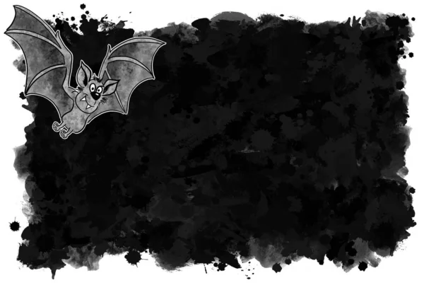 Illustration Hand Drawn Cartoon Bat Black Background Copy Space — Stock Photo, Image