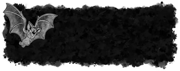Ilustração Morcego Desenho Animado Desenhado Mão Com Fundo Banner Preto — Fotografia de Stock