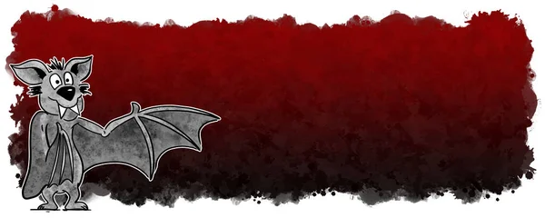 Illustrazione Pipistrello Cartone Animato Disegnato Mano Con Sfondo Banner Nero — Foto Stock