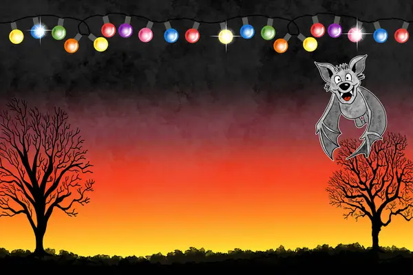 Ilustración Murciélago Dibujado Mano Cielo Nocturno Con Espacio Copia Cadena — Foto de Stock