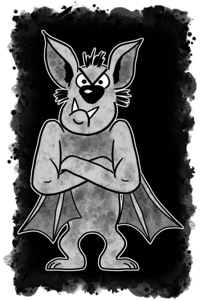 Ilustração Uma Mão Desenhada Com Raiva Morcego Cartoon Com Fundo — Fotografia de Stock