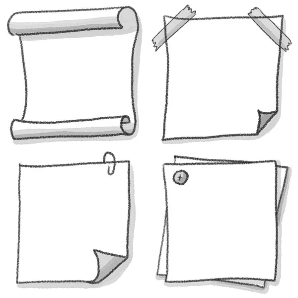 Ilustração Desenhada Mão Conjunto Várias Folhas Notas Com Espaço Cópia — Fotografia de Stock