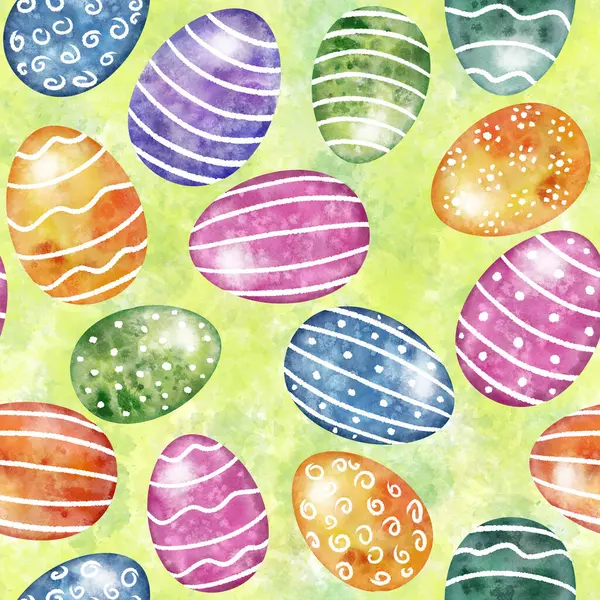 Mão Desenhada Colorido Aquarela Páscoa Ovos Como Padrão Sem Costura Imagens Royalty-Free