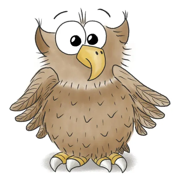 Hand Drawn Illustration Cartoon Owl Scared White Background Foto Stock