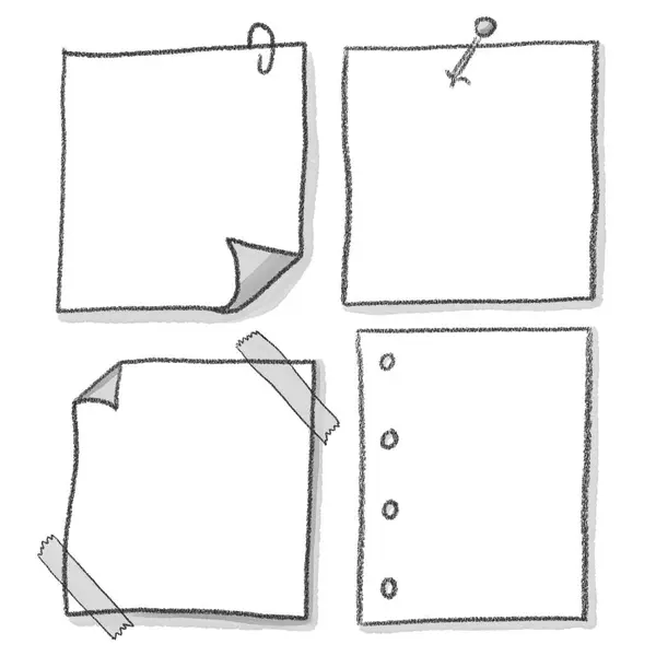 Hand Drawn Illustration Set Multiple Note Sheets Copy Space Stock Image