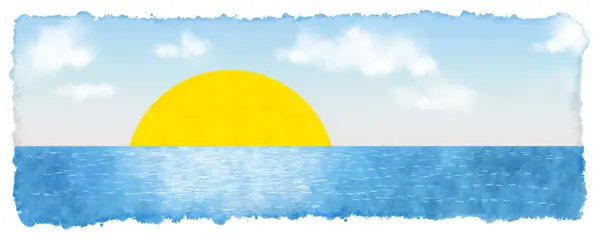 Ilustracja Sztandaru Zachodem Słońca Morzu Niebie Chmurami Obrazy Stockowe bez tantiem