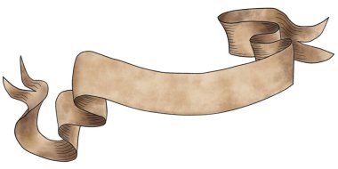 Kalem satırları ve suluboya ile beyaz arkaplan üzerinde metin alanı olan kahverengi parşömen çizimi