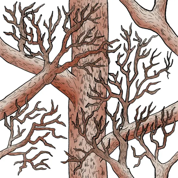 Seamless Pattern Branches Tree Trunks Forest White Background Rechtenvrije Stockafbeeldingen