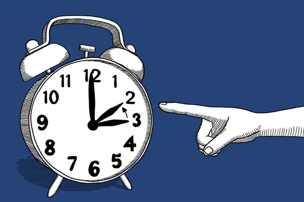 Stock image illustration of an alarm clock return to standard time - daylight saving time ends