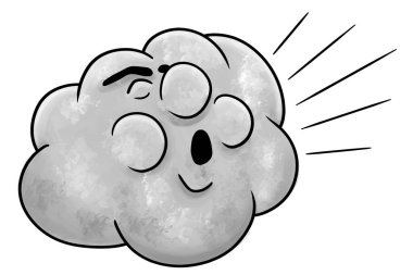 Rüzgâr estiren gri bir çizgi film bulutunun çizimi. 