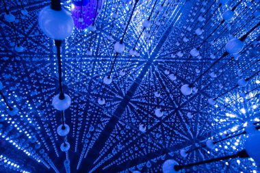 Soyut bir sahnede birçok parlak spot ışığı deseni