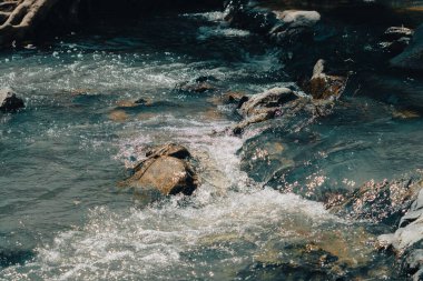 Güzel bir nehir manzarasında, kayalıklarda akan dere.