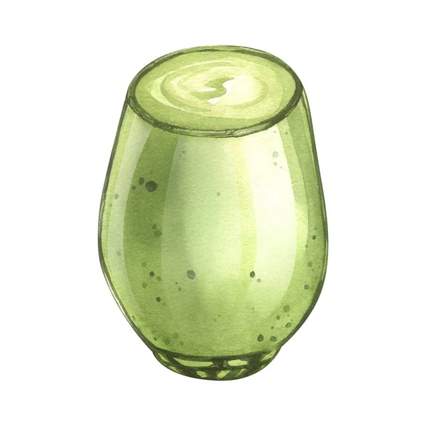 Akvarell Hälsosam Grön Smoothie Burk Mugg Färsk Avokado Handritad Illustration — Stockfoto