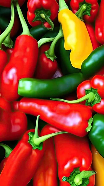 red and green peppers on a white background