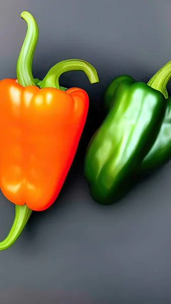 fresh green and yellow pepper on a black background