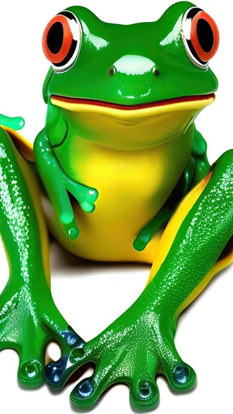 frog in green suit with a toy