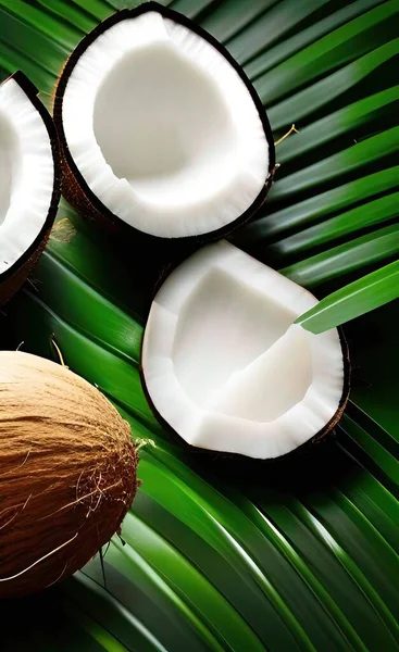 coconut oil and fresh coconuts on a wooden background