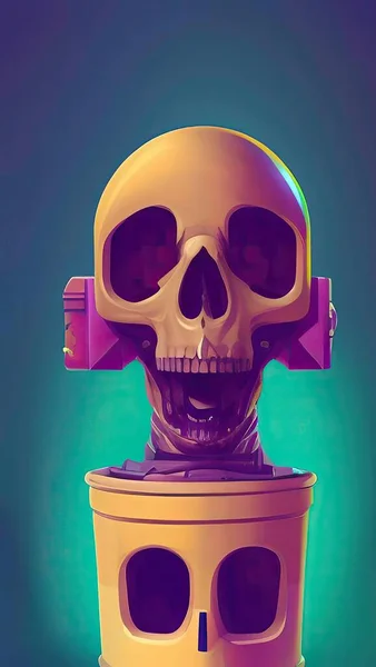 skull with a candle on a blue background