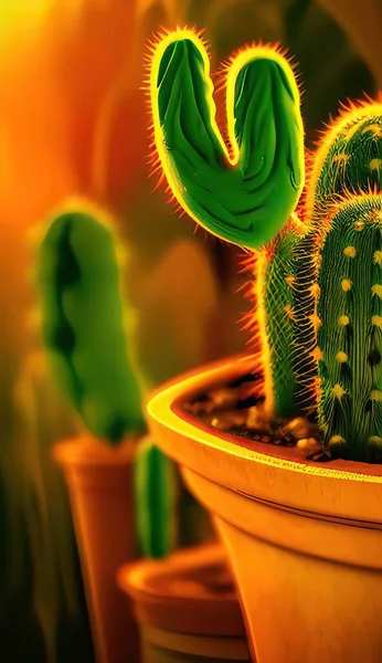 cactus in pot on green background