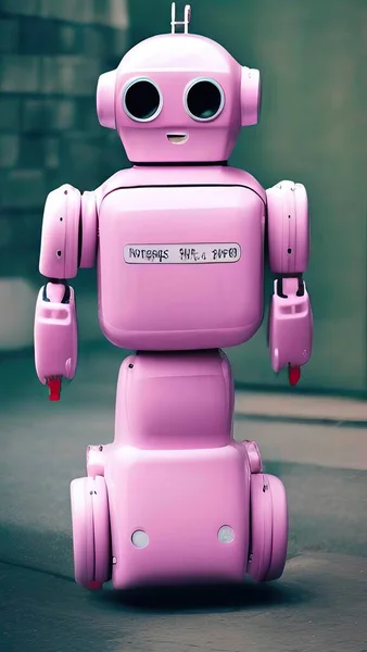 pink robot toy on a purple background