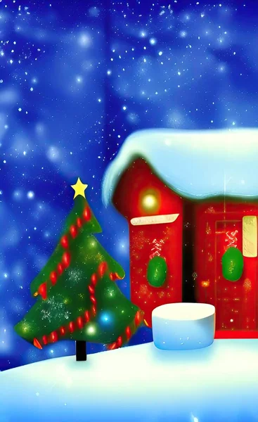 christmas background with snow and snowy window
