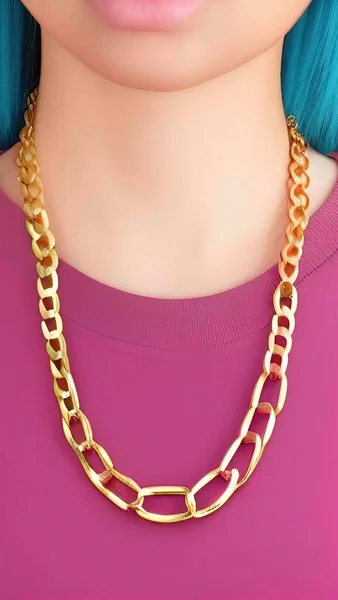 fashion model with necklace and beads on a pink background